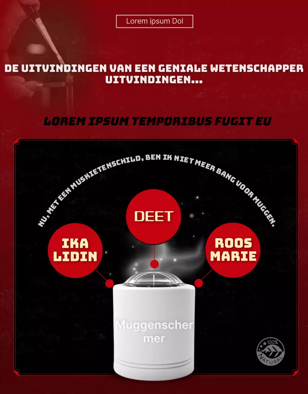 Promoot een muggenwerend product met een zwarte en rode poster van een rampenfilm.