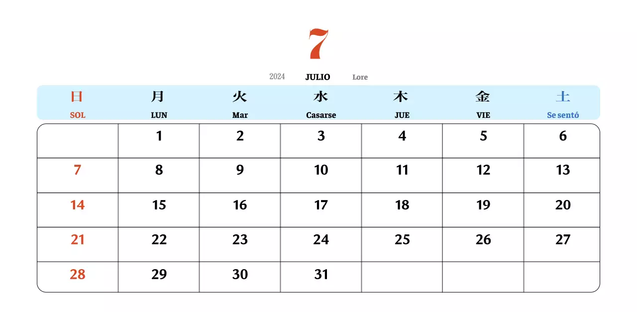 Calendario nostálgico de concepto retro en rojo y azul