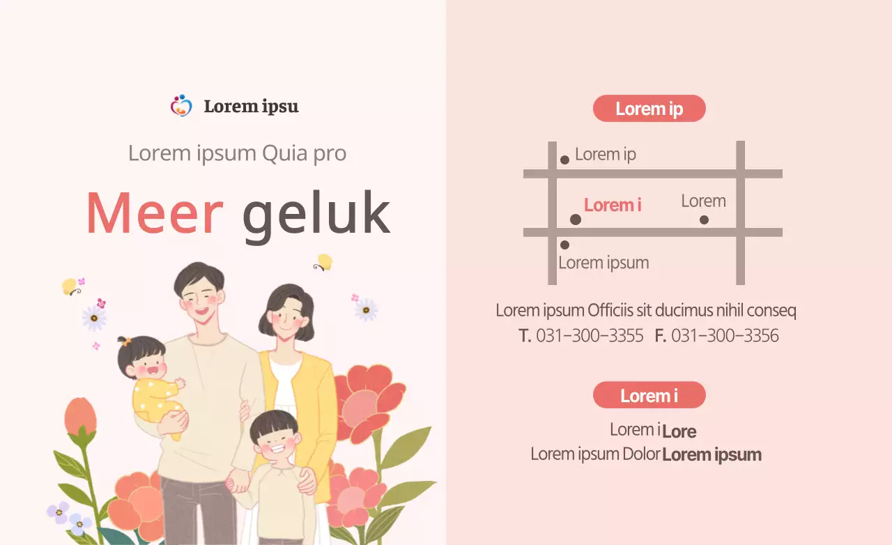 Emotioneel familie-illustratieconcept in roze en bruin voor ziekenhuispromotie en -informatie.