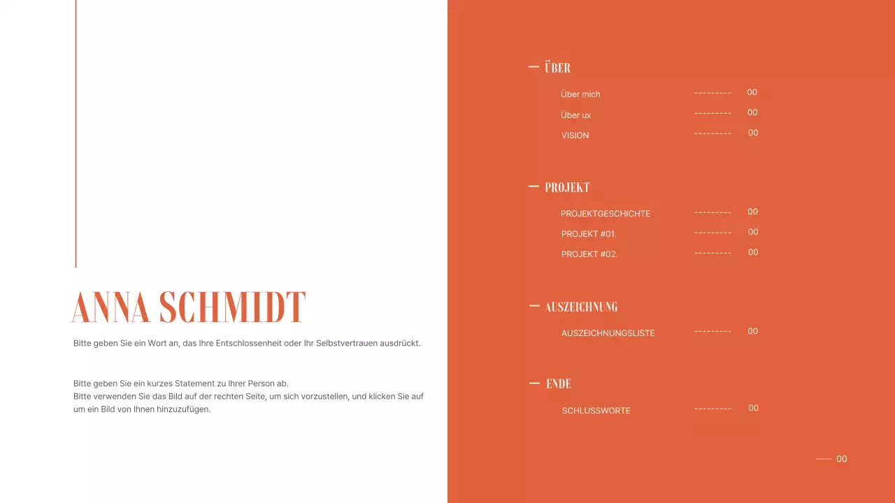 Ein einfaches, geordnetes Portfolio für einen Universitätsstudenten in Orange