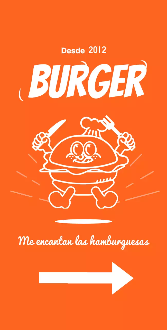 Cartel de menú con la ilustración de una hamburguesa sobre fondo naranja