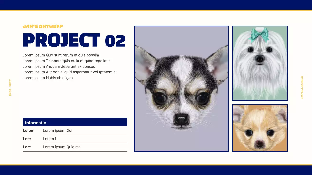 Design portfolio voor een vintage retro concept in marineblauw en geel