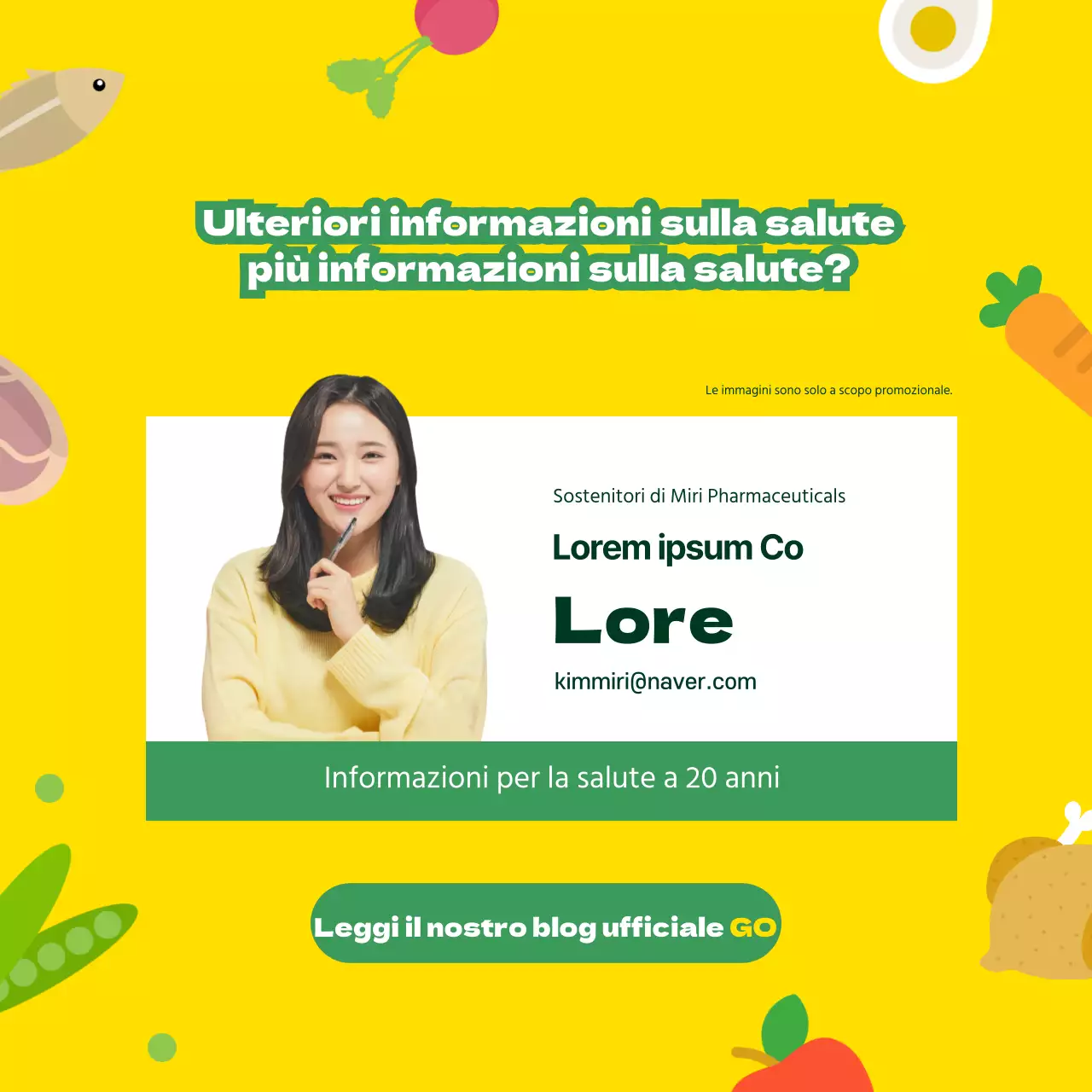 Promuovere i prodotti nutrizionali con illustrazioni gialle e verdi