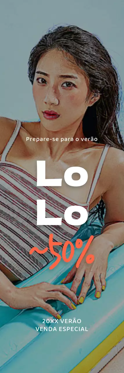 Uma venda de roupa de verão limpa com um retrato sobre um fundo azul claro