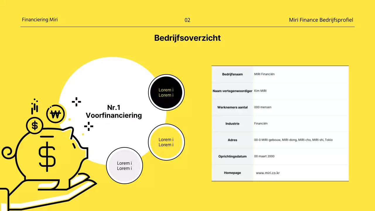 Een minimalistisch financieel bedrijfsprofiel in geel en wit