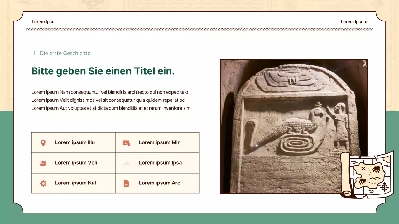 Historische Illustrationen in Beige und Grün unterstreichen den Unterricht in Weltgeschichte