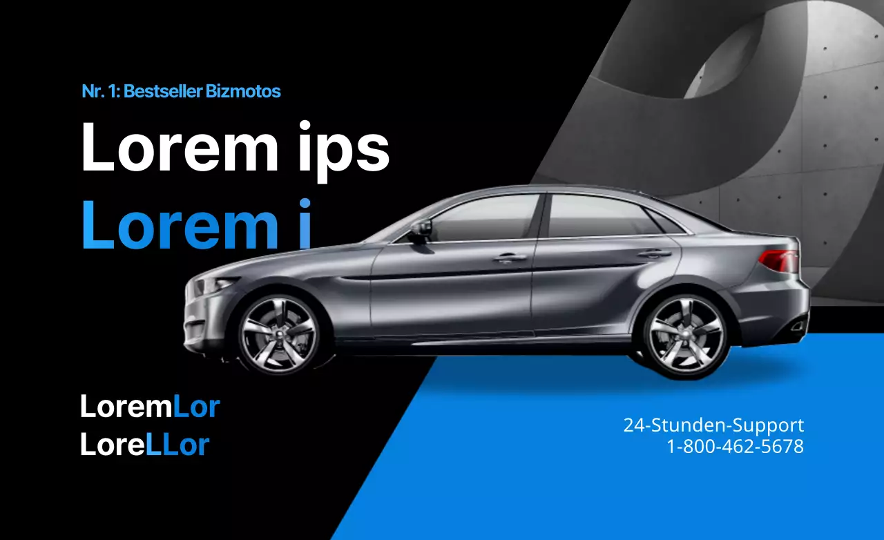 Entworfen, um den Verkauf eines Gebrauchtwagens in schlichtem Blau zu fördern.