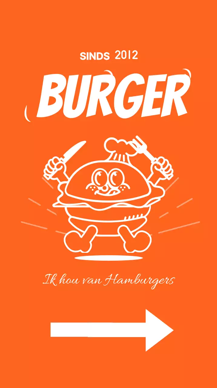 Uithangbord met een menu met een afbeelding van een hamburger op een oranje achtergrond