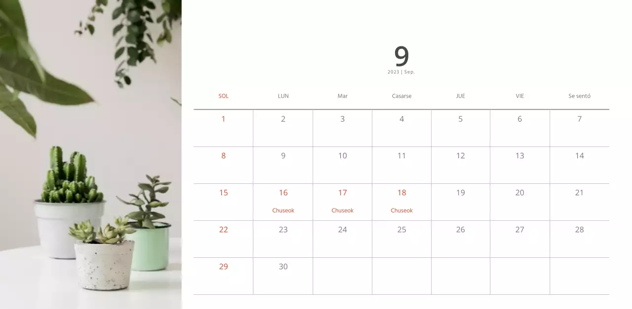Calendario de interiorismo en blanco y limpio