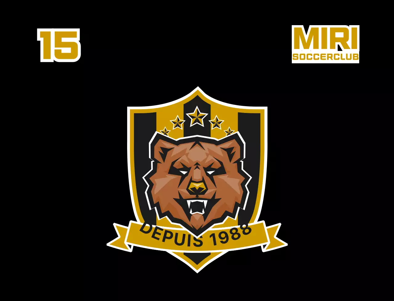 Gilet de football pour membres avec logo du club de football illustré d'un ours noir et or