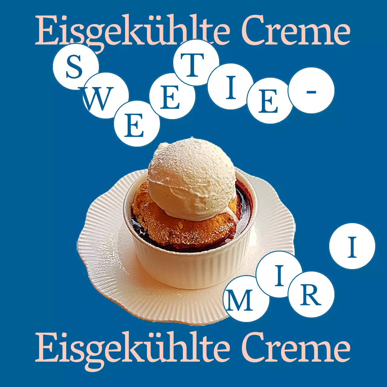 Einführung eines emotionalen Sommercafé-Menüs mit blauem Hintergrund