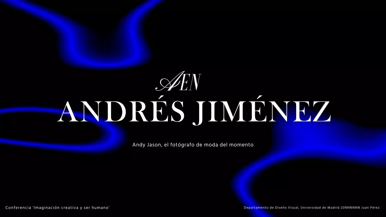 Moderno reportaje en azul, negro y blanco