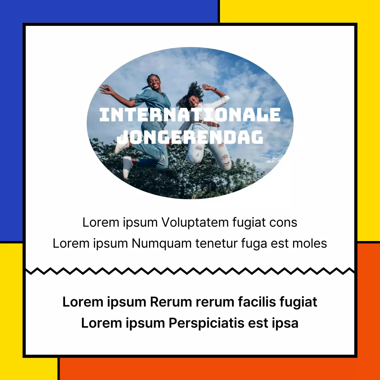 Een kleurrijke geometrische aankondiging van het Jongerendagfestival