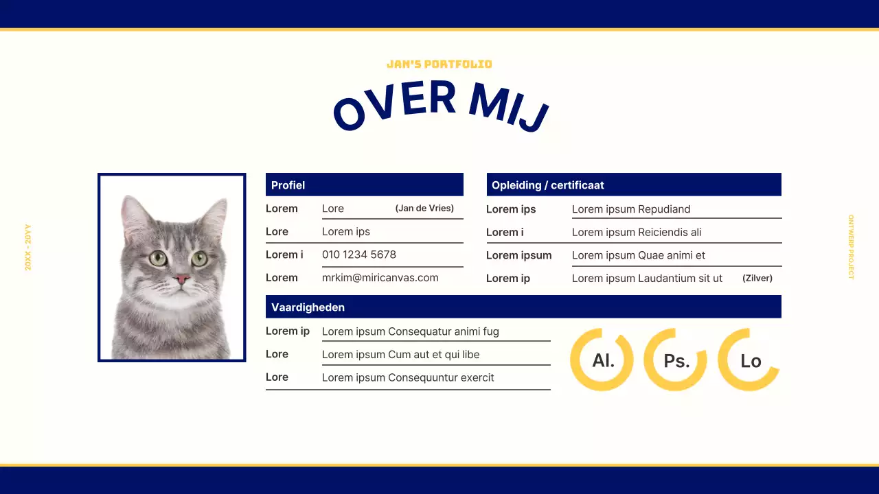 Design portfolio voor een vintage retro concept in marineblauw en geel