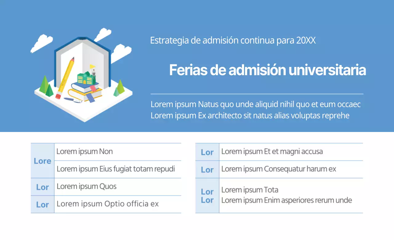 Un estilo sencillo y limpio en azul y blanco para su presentación de admisión a la universidad.