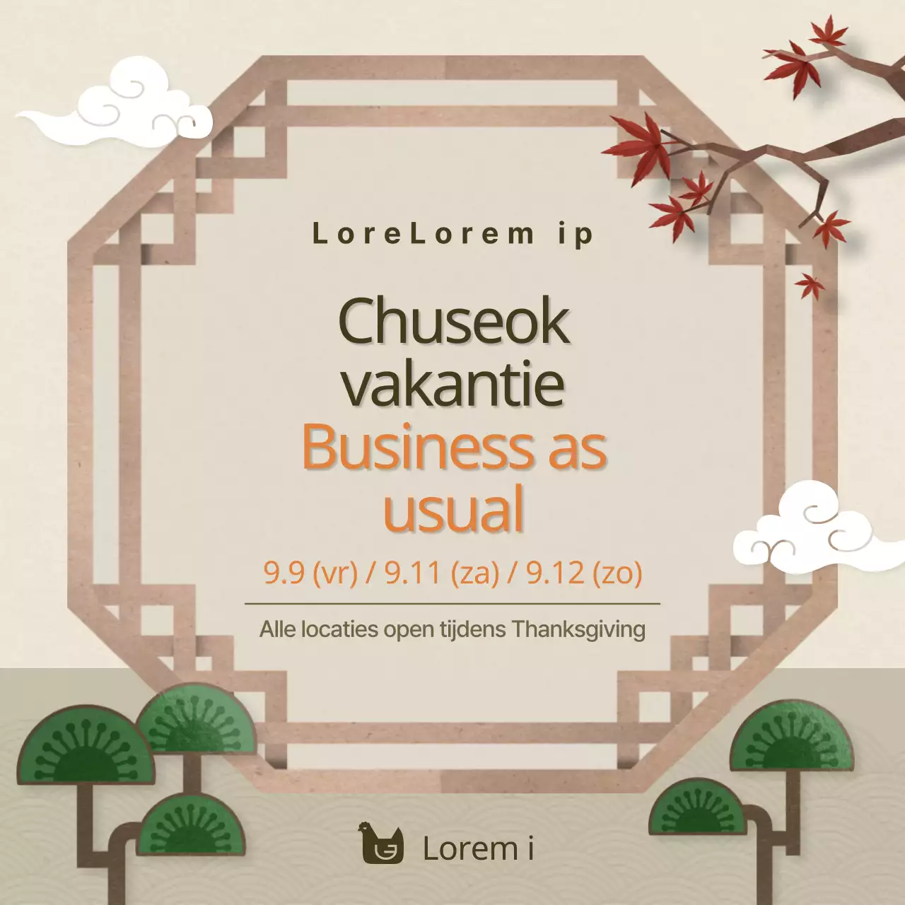 Chuseok Vakantie Normale Kantooruren met Bruine Traditionele Patronen