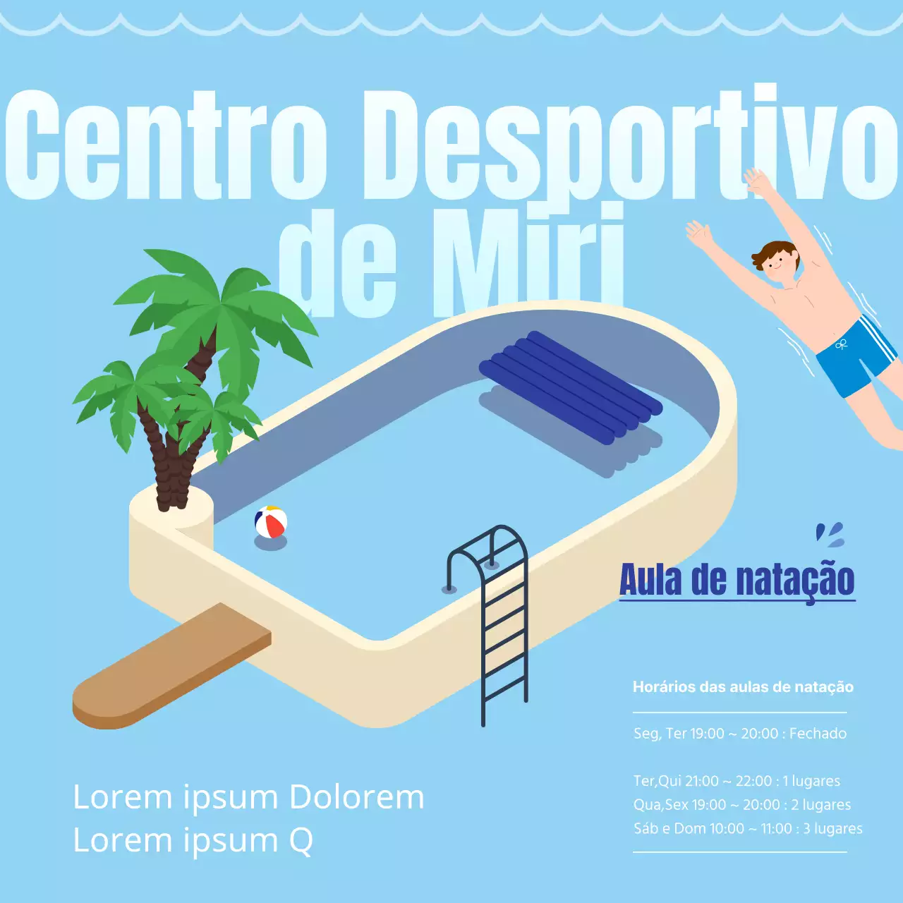 Promova o início das aulas de natação com uma bonita ilustração de uma piscina de gelados azul