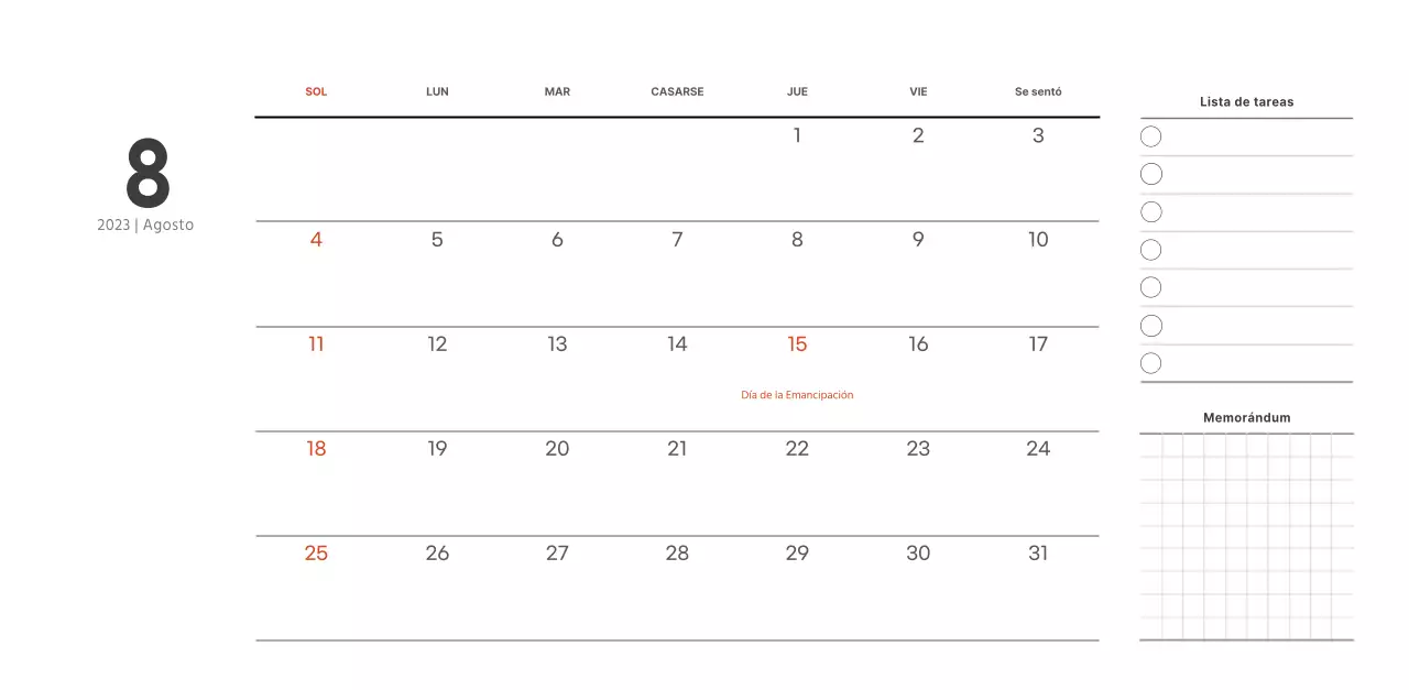 Calendario de cafetería de estilo sencillo y moderno