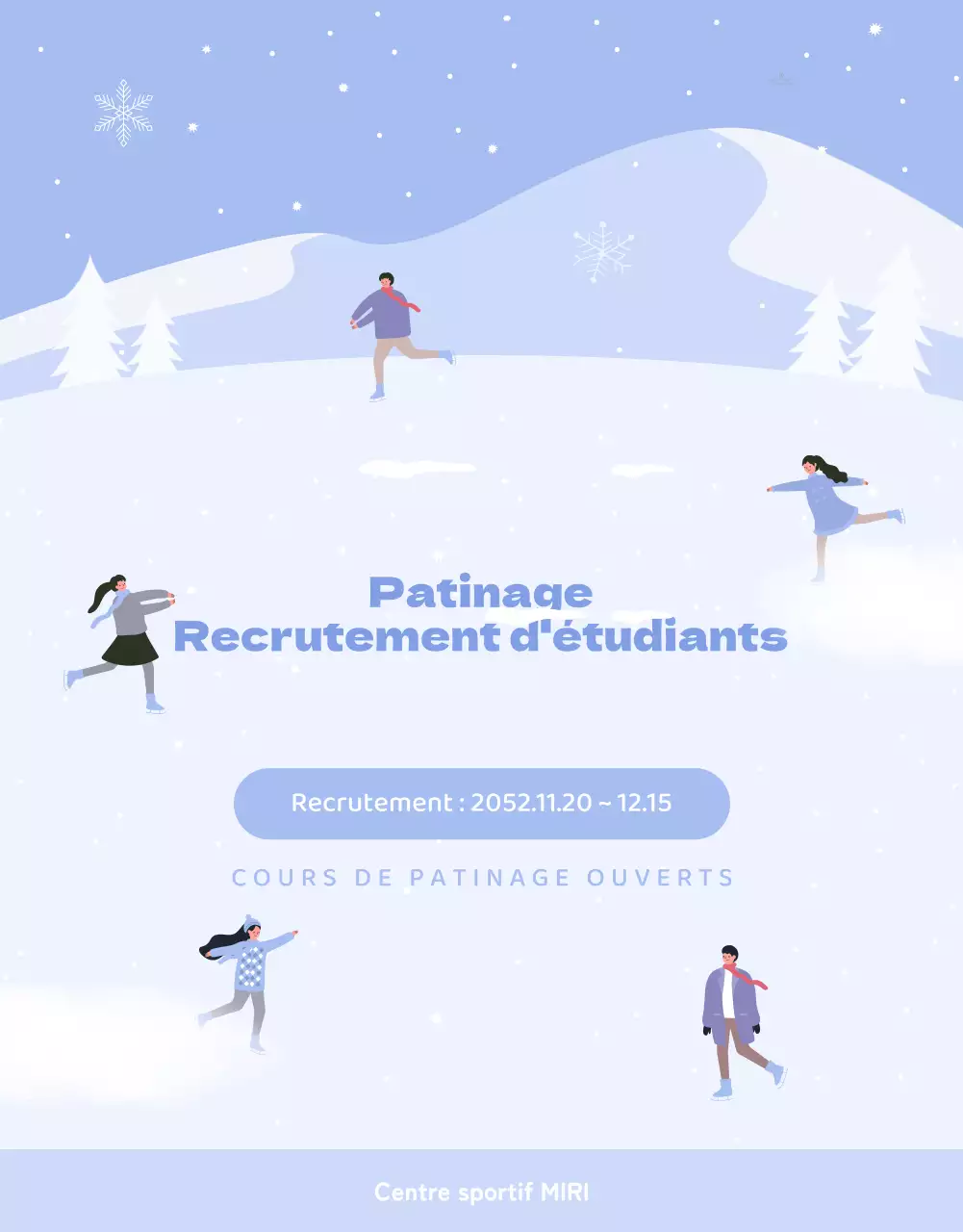 Guide des cours de patinage d'hiver en violet et blanc