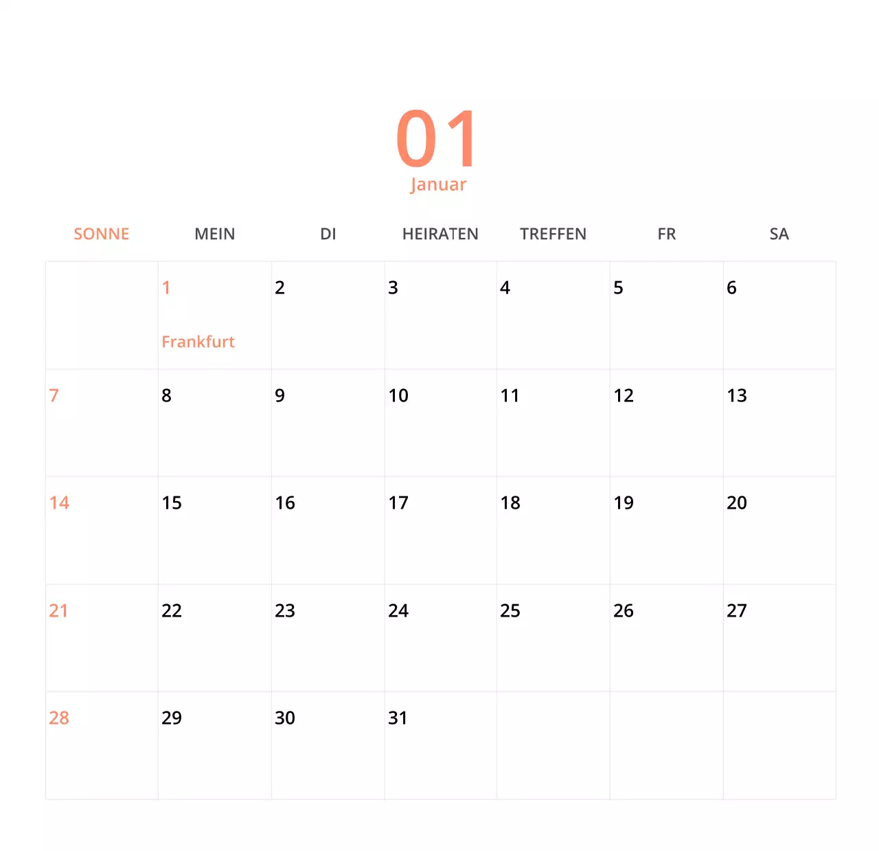 Niedlich illustrierter grüner Tischkalender mit Familienthemen