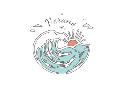 Ilustraciones de olas y caligrafía