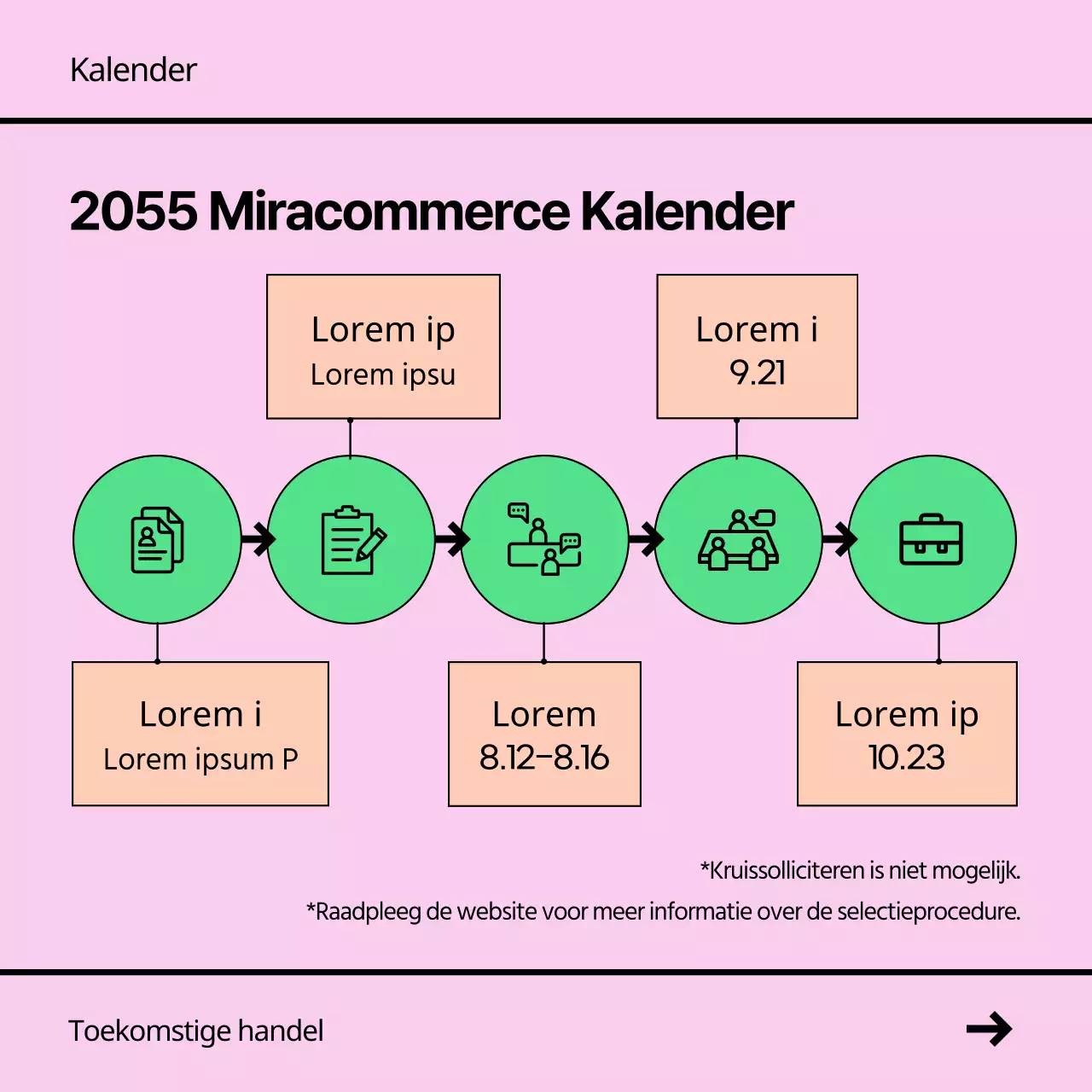 Een eenvoudige roze en groene aankondiging voor een banenbeurs