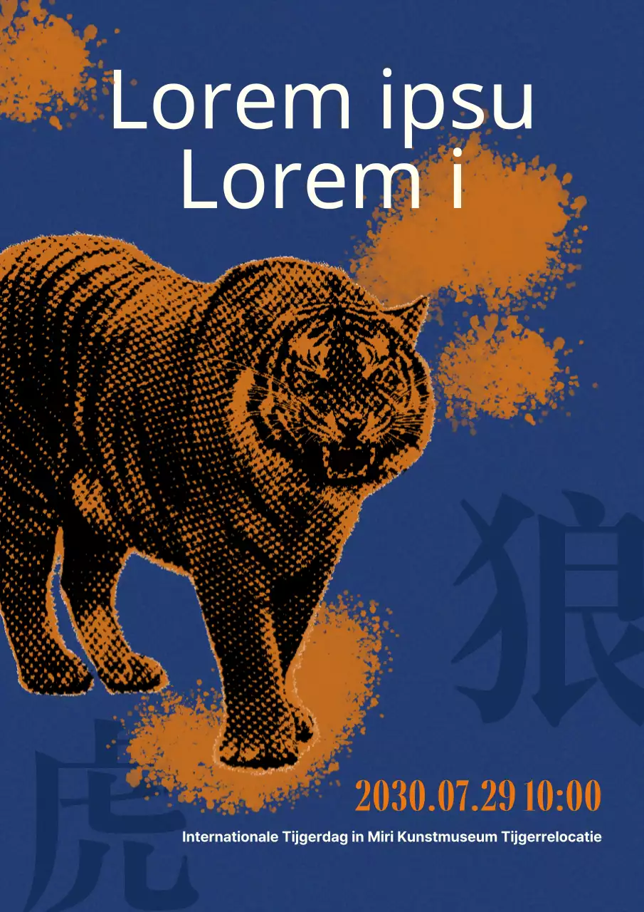 Blauw-oranje vintage-geïnspireerde Tiger Day-promotie