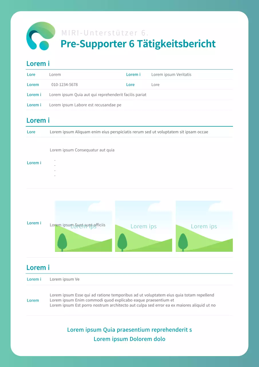 Ein einfacher mintfarbener und weißer Bericht über die Unterstützeraktivitäten von College-Studenten