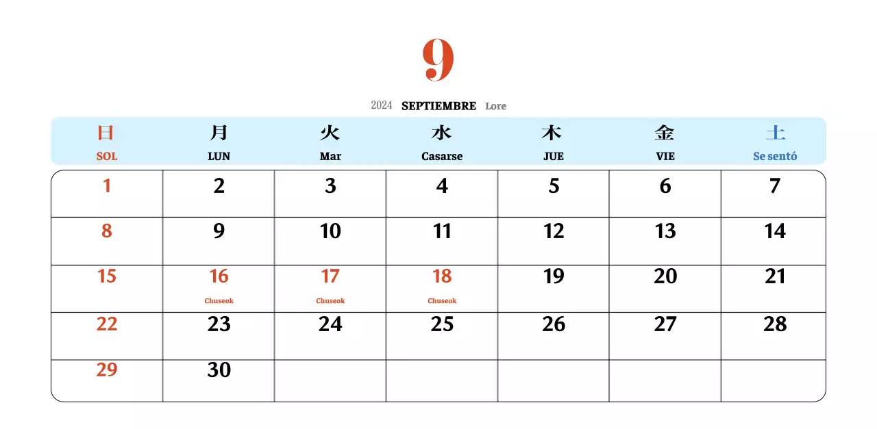 Calendario nostálgico de concepto retro en rojo y azul