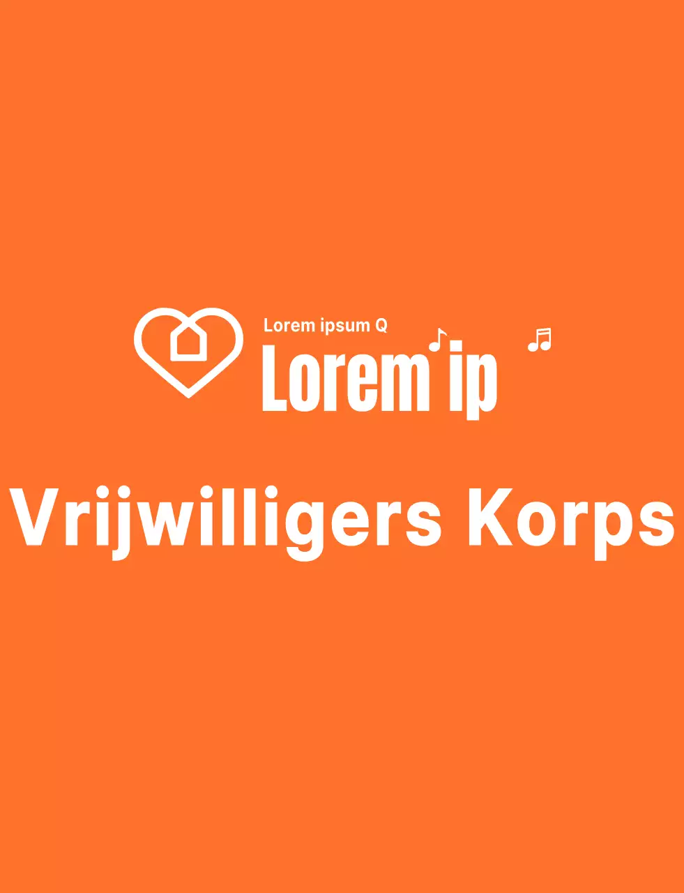 Ritmische tekst logo stijl in oranje en wit Vrijwilligersorganisatie