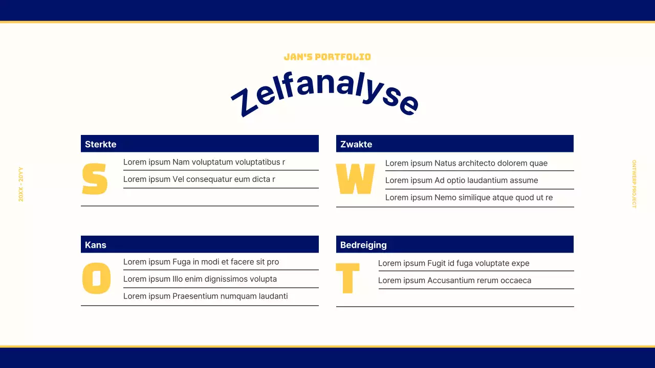 Design portfolio voor een vintage retro concept in marineblauw en geel