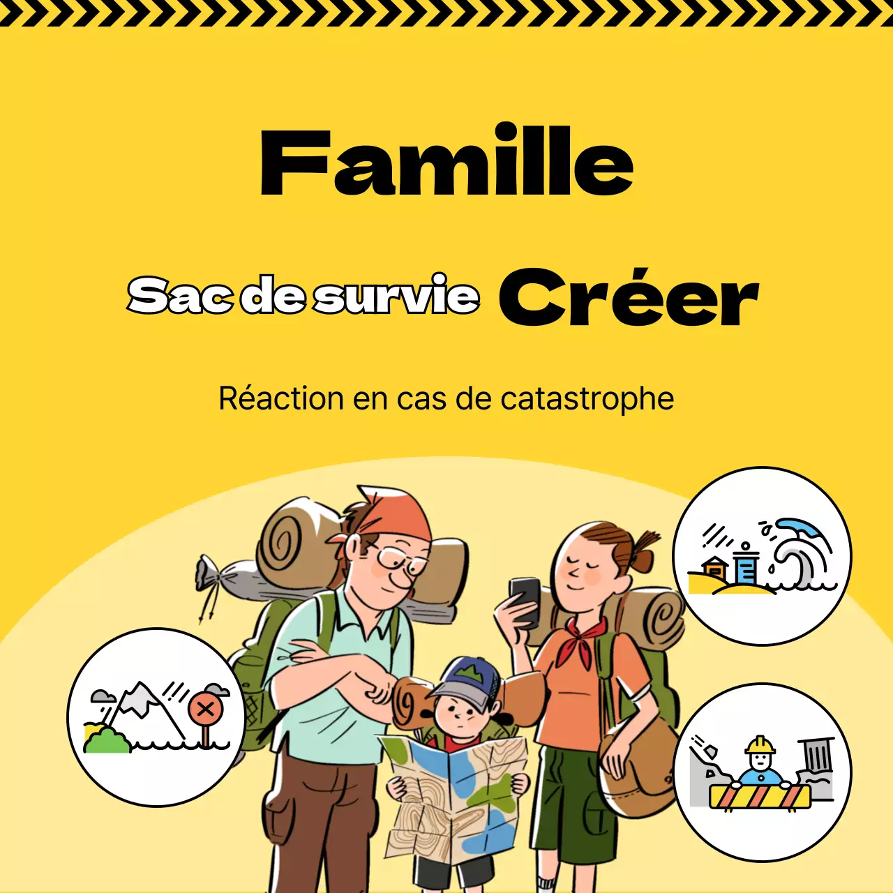Surligner les illustrations en jaune Créer le sac de survie de ma famille