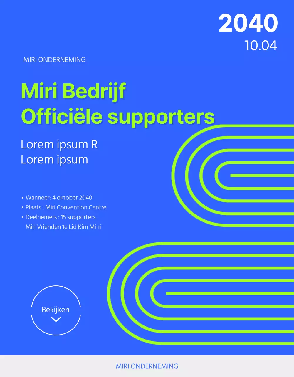 Supportersaankondiging in een levendig blauw en groen kleurenschema