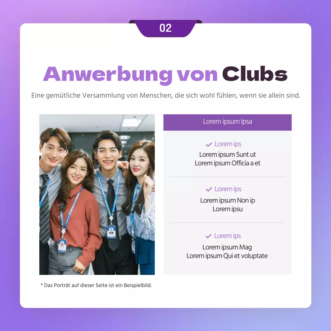 Ankündigung eines Firmenclubs mit einem lila Einladungskonzept