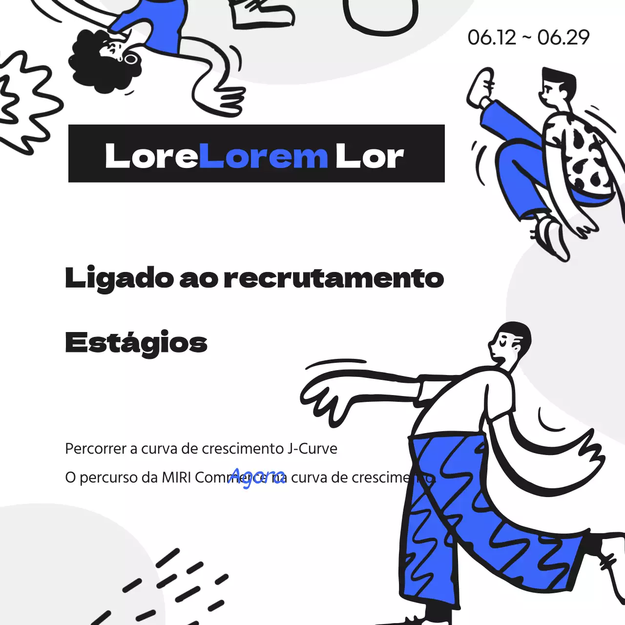 Anúncio comercial dinâmico e jovem com toques de azul