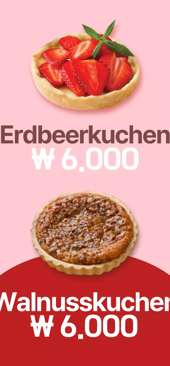Ein Banner, das ein Menü von süßen Desserttorten mit einem rosa Hintergrund vorstellt