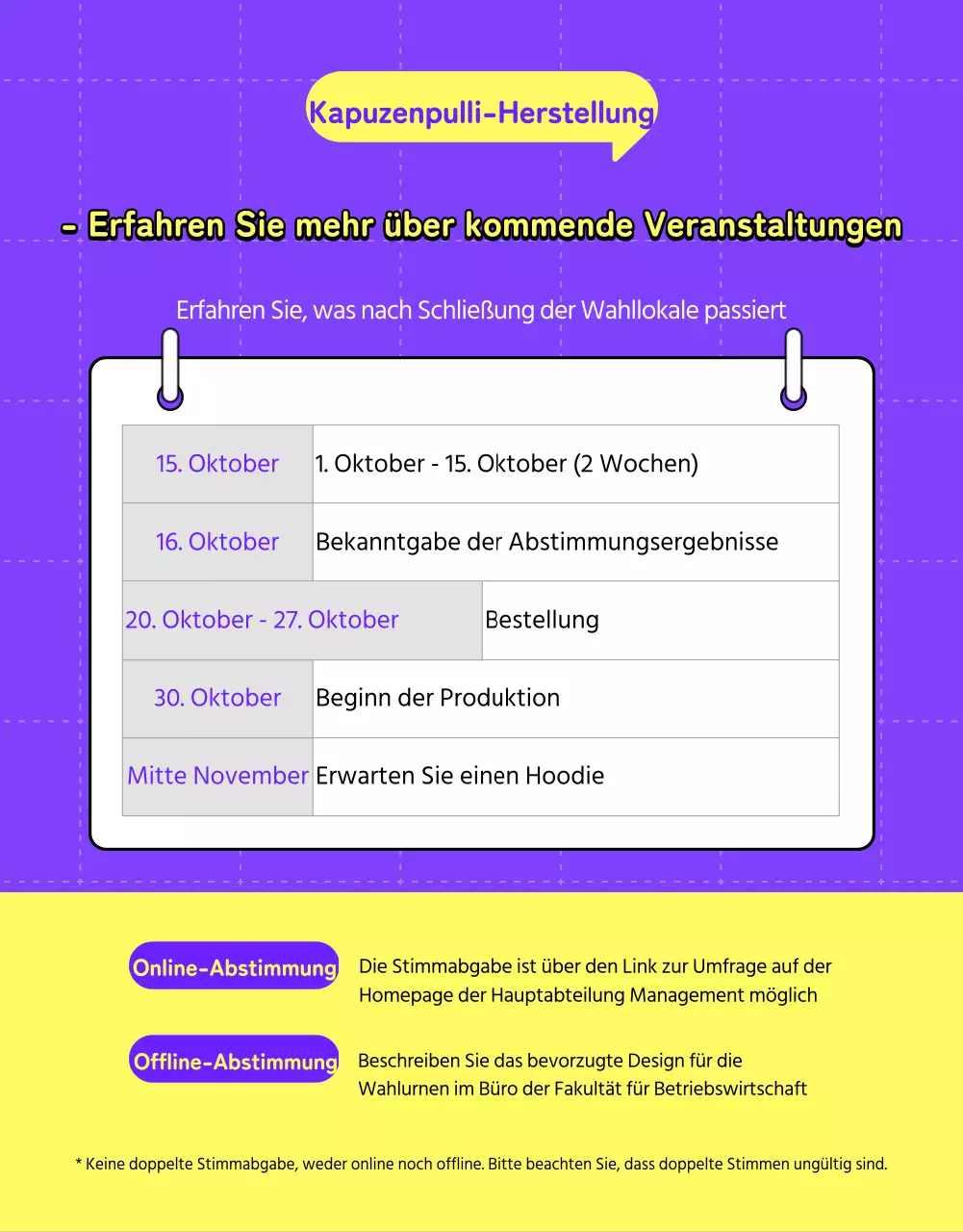 Lila und gelbe minimalistische Universität und Hoodie Abstimmungshilfe