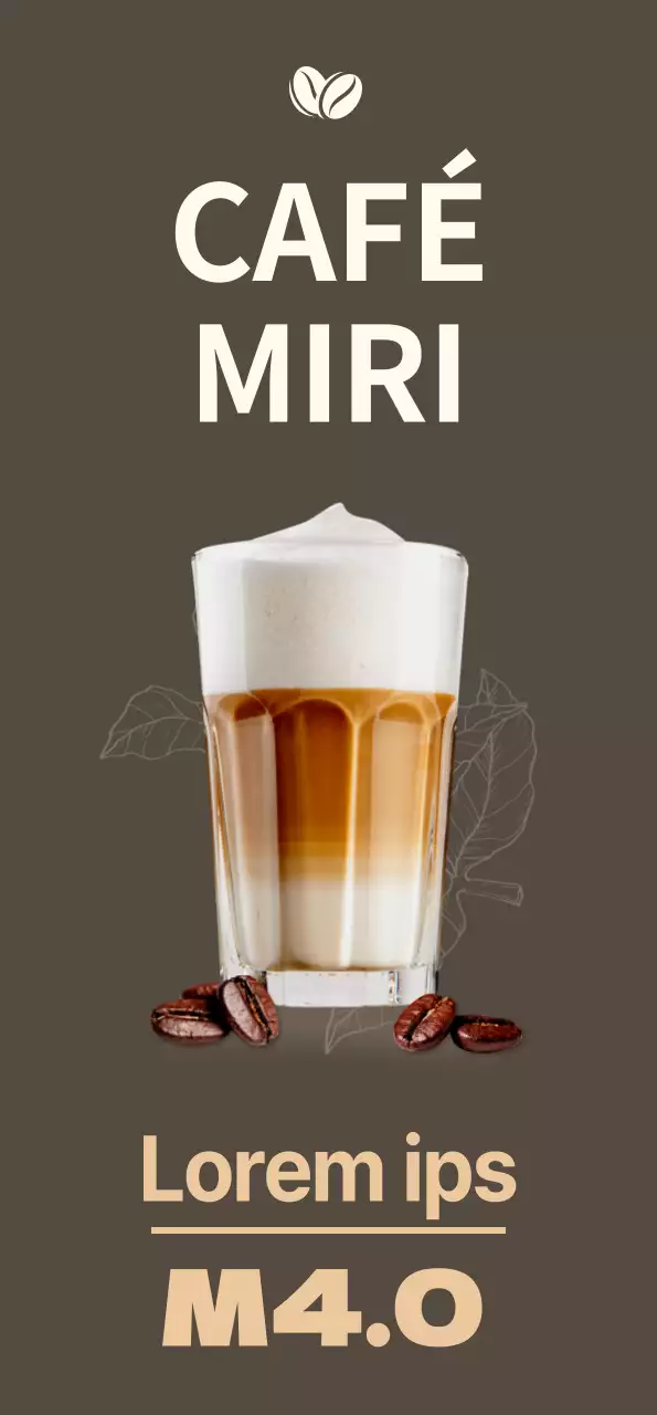 Banner monótono de cafetería con café con leche con caramelo y cerveza fría en un diseño atmosférico sobre fondo oscuro.