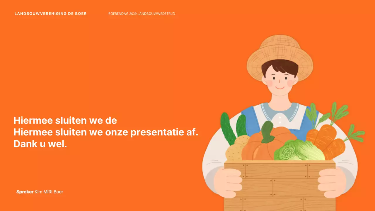 Boerendag aankondiging met een oranje boerenillustratie