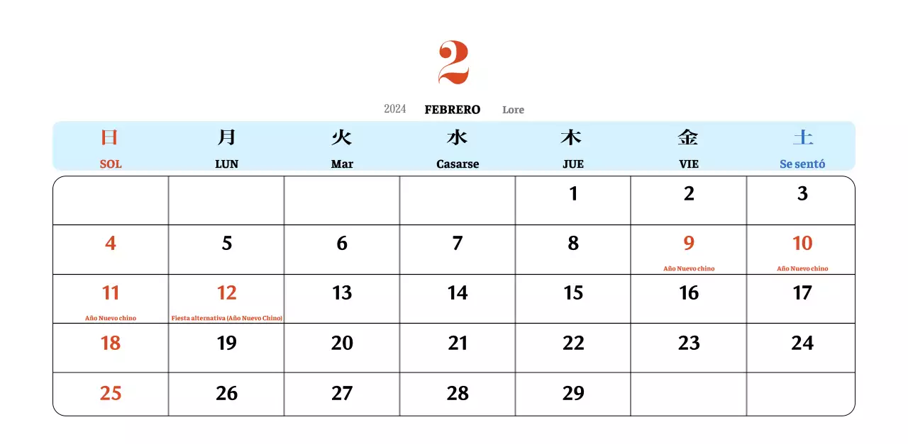 Calendario nostálgico de concepto retro en rojo y azul