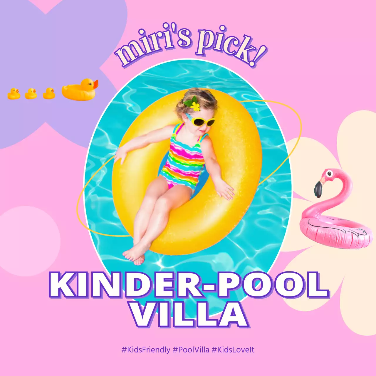 Werben Sie für Ihr Angebot mit einem Kind, das im Wasser spielt, vor einem rosa Hintergrund