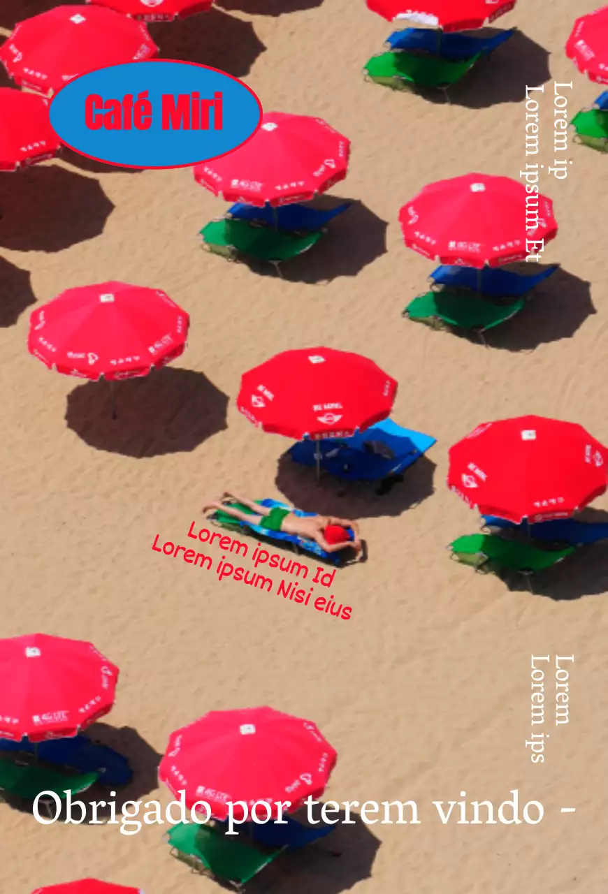 Fotografia de praia com guarda-sol vermelho