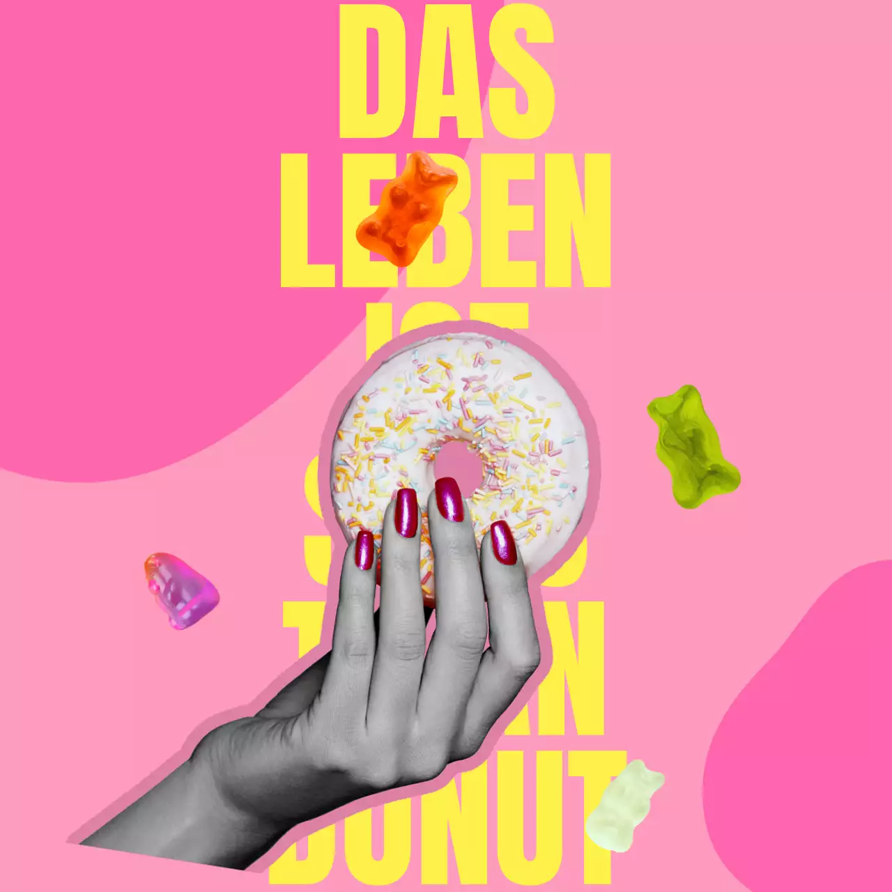 Werbung für kitschige rosa und gelbe Donuts