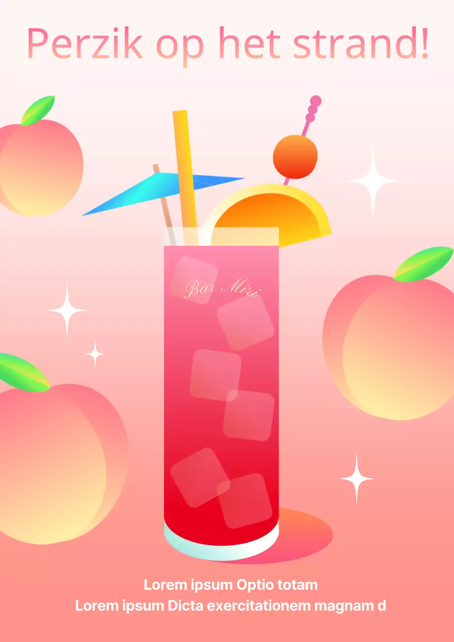 Mooie, schattige perzik cocktailkunst in roze, oranje en geel met een vleugje zomerfrisheid