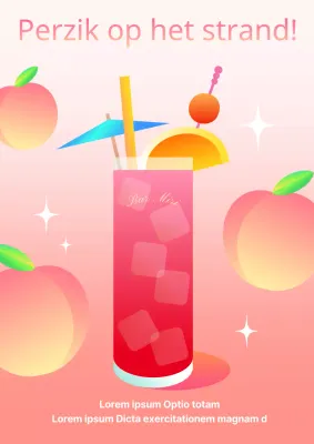 Mooie, schattige perzik cocktailkunst in roze, oranje en geel met een vleugje zomerfrisheid