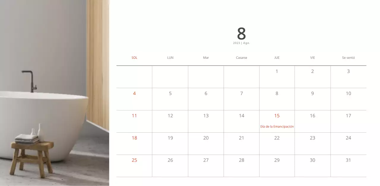 Calendario de interiorismo en blanco y limpio