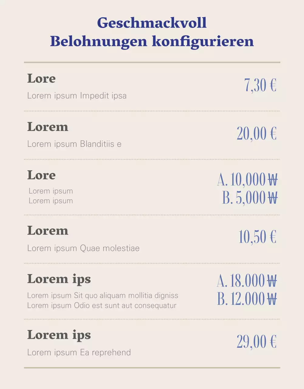 Dezente Essstäbchen-Finanzierung in Marineblau und Beige