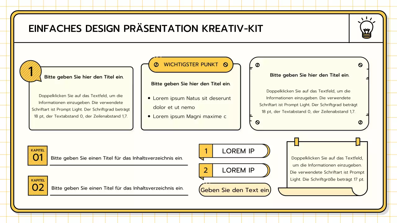 Ein Basis-Präsentationspaket in Gelb, Lindgrün und Blau
