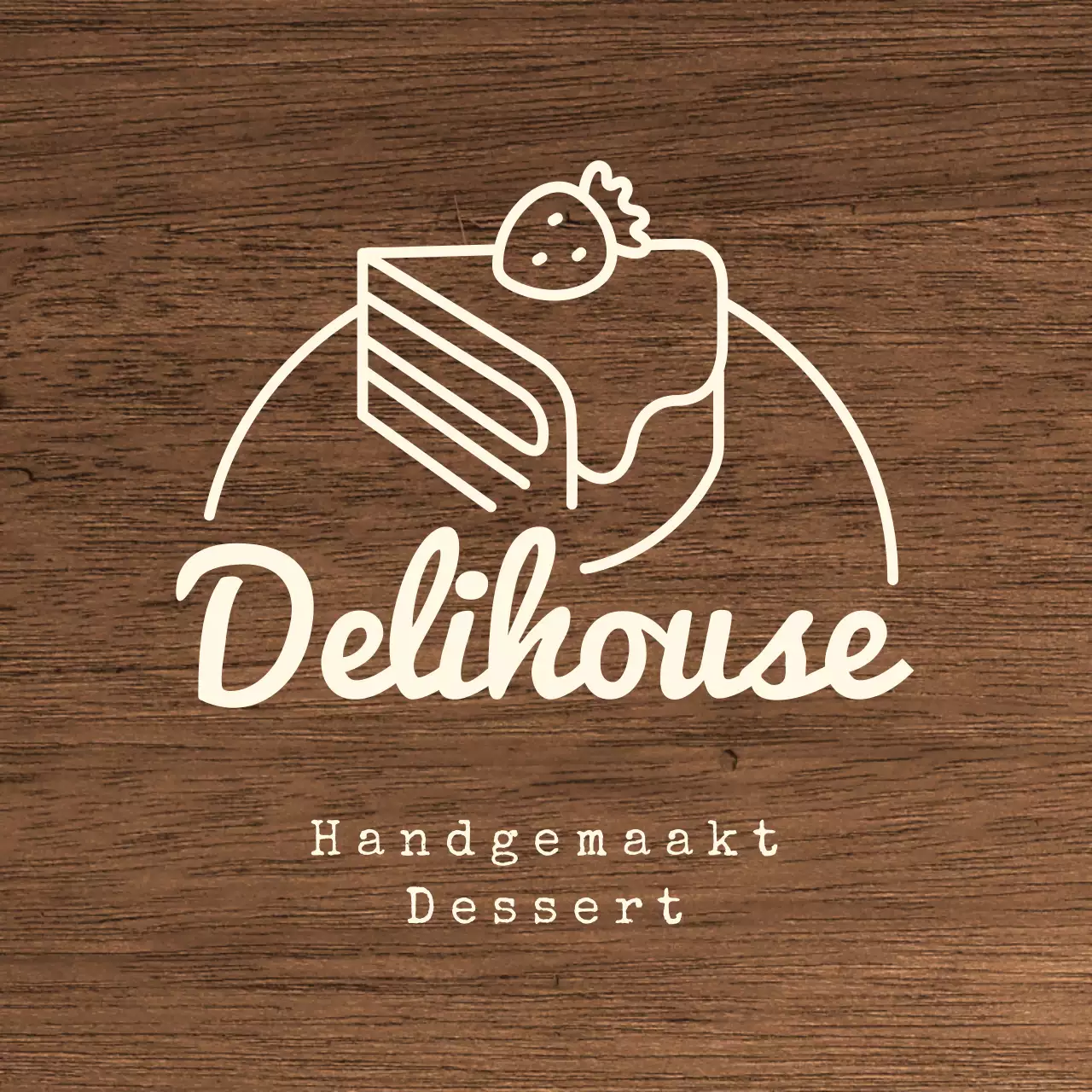 Dessert cafe bewegwijzering met ivoorkleurige tekst en taart lijn illustratie
