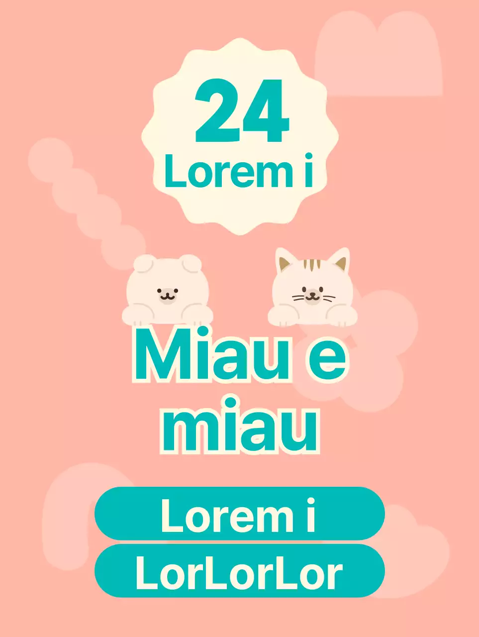 Uma loja de artigos para animais de estimação não tripulada com ilustrações de personagens de cães e gatos cor-de-rosa e turquesa